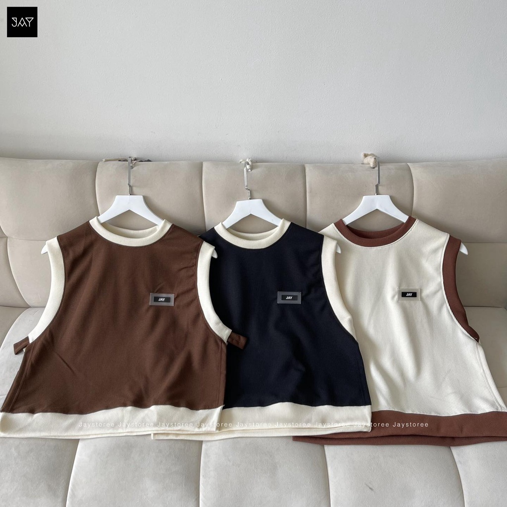 Áo Gile phối màu LUCKY vải tổ ong mịn màu ĐEN/KEM/NÂU 🎶/Nam nữ unisex/FREESHIP 99K 🖤 Gile Jaystoree2 🖤