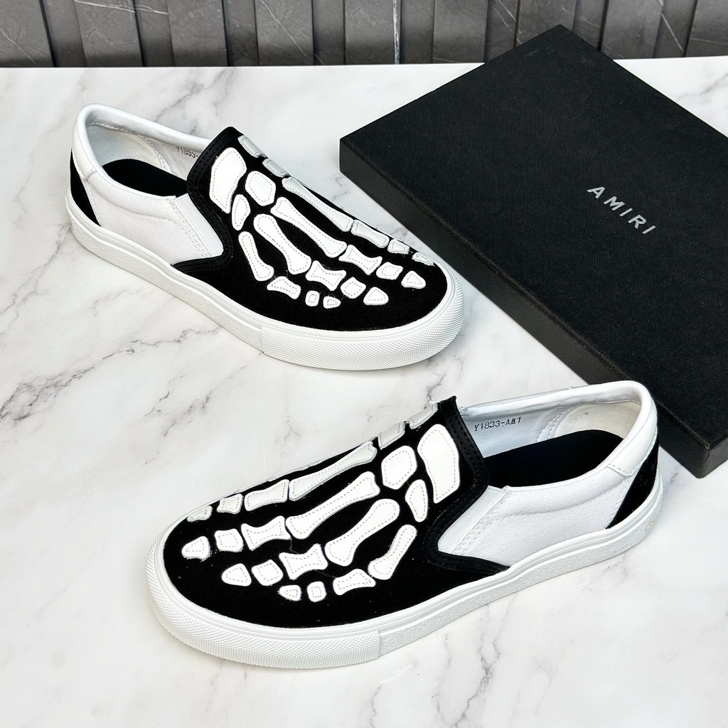 Giày Thể Thao Slipon Nam in Hình Xương Bàn Trắng Đen 38-43 Giày Nam Arimi Giày PP In Hình Xương 3D Quảng Châu