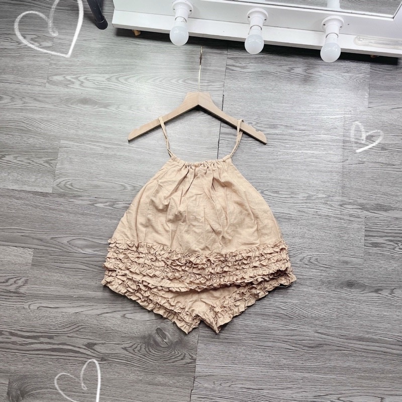 Set Bộ 2 Dây Suôn Viền Bèo Kèm Quần Short Xinh Xắn