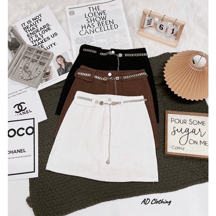 CHÂN VÁY KAKI KÈM ĐAI XÍCH TÚI VÍ HÀNG QC MS17268