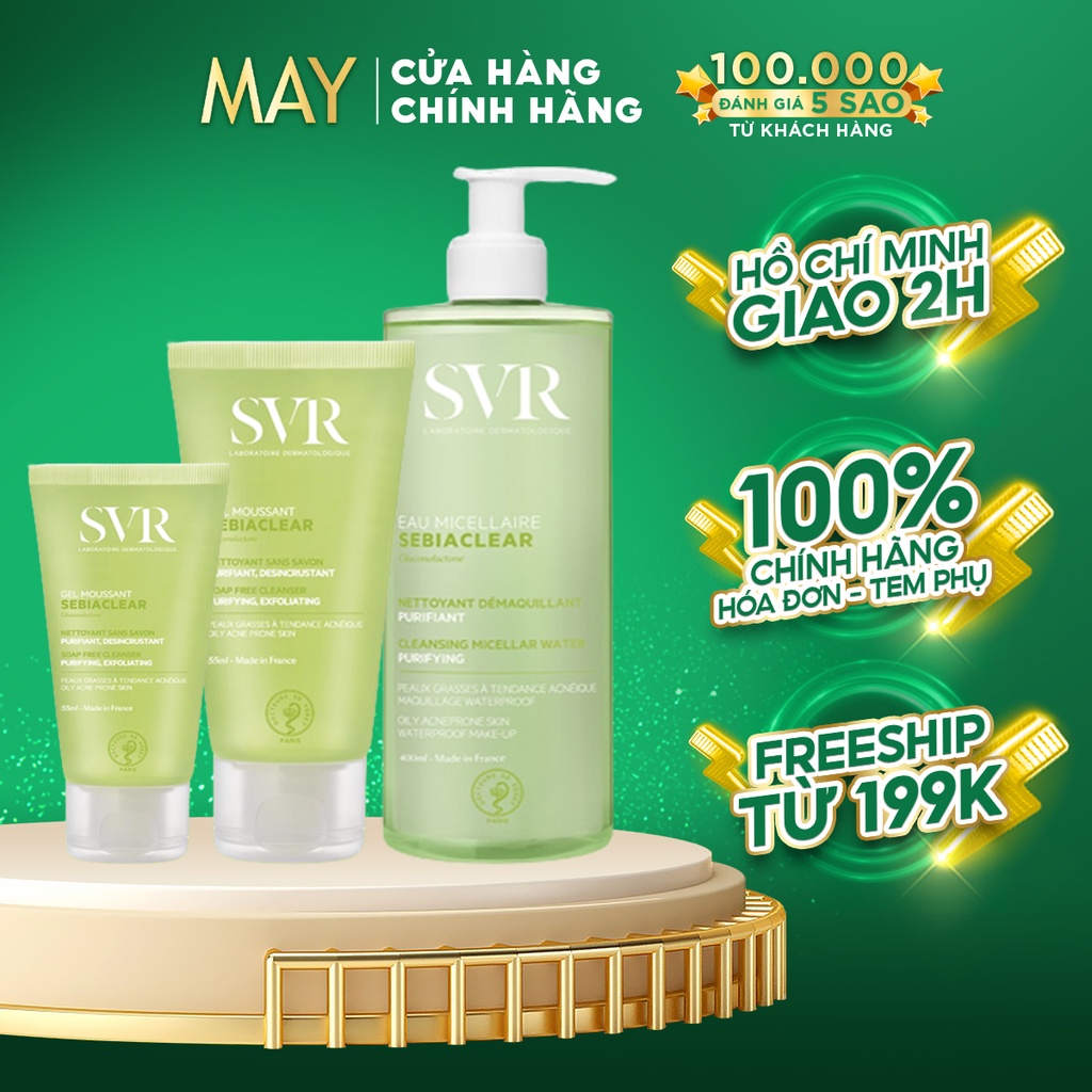 Gel rửa mặt giảm mụn, kiềm dầu, không xà phòng, làm sạch và loại bỏ tế bào chết SVR SEBIACLEAR Gel Moussant 400ml