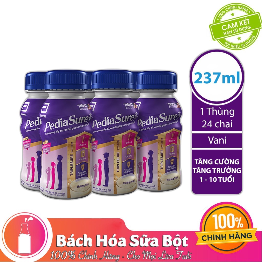 Sữa Nước Abbott Pediasure Hương Vani 237ml (1 Thùng / 4 Lốc/ 24 Chai)