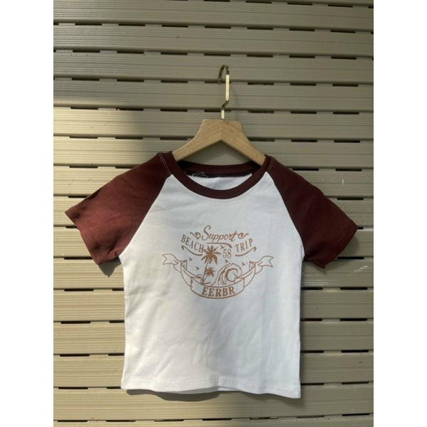 Áo Thun croptop phối tay màu raplang siêu xinh