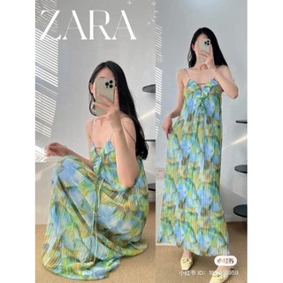 ZARA Đức - Đầm maxi hai dây hở lưng dây đan chéo ngực xanh lá sale auth new tag cao cấp chính hãng có sẵn 5039/704