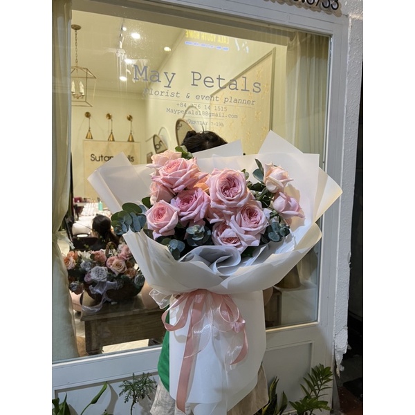 Bó hoa Ohara Hồng mix giấy trắng | Hoa tươi | Maypetals