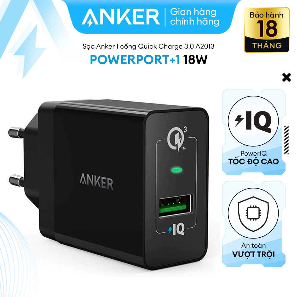 Sạc ANKER PowerPort+ 1 cổng 18w Quick Charge 3.0 - A2013