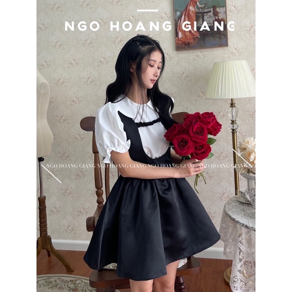 Set áo sơmi + váy gile chữ U thiết kế cá tính tiểu thư tôn dáng chân váy xoè BABY DILIUS SET H175