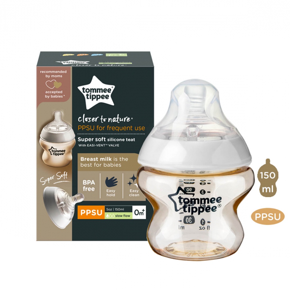 COMBO 2 Bình Sữa Tommee Tippee PPSU Ty Siêu Mềm Tự Nhiên 150ml TẶNG 1 Túi Nước giặt đồ sơ sinh Organic Lamoon 700ml