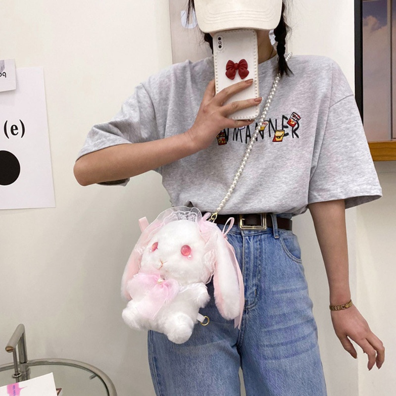 ❤ Tú đeo chéo hình thỏ hoạt hình nhồi bông phong cách lolita vui nhộn cho nữ