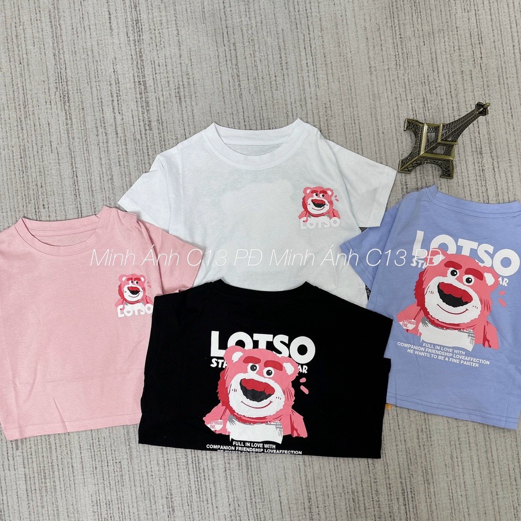 Áo thun côc tay Gấu HỒNG strawberry cho bé , áo phông trẻ em unisex HeKids thời trang trẻ em style