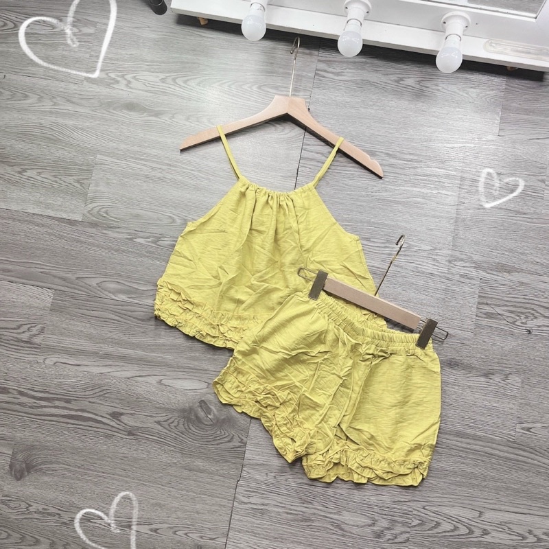 Set Bộ 2 Dây Suôn Viền Bèo Kèm Quần Short Xinh Xắn
