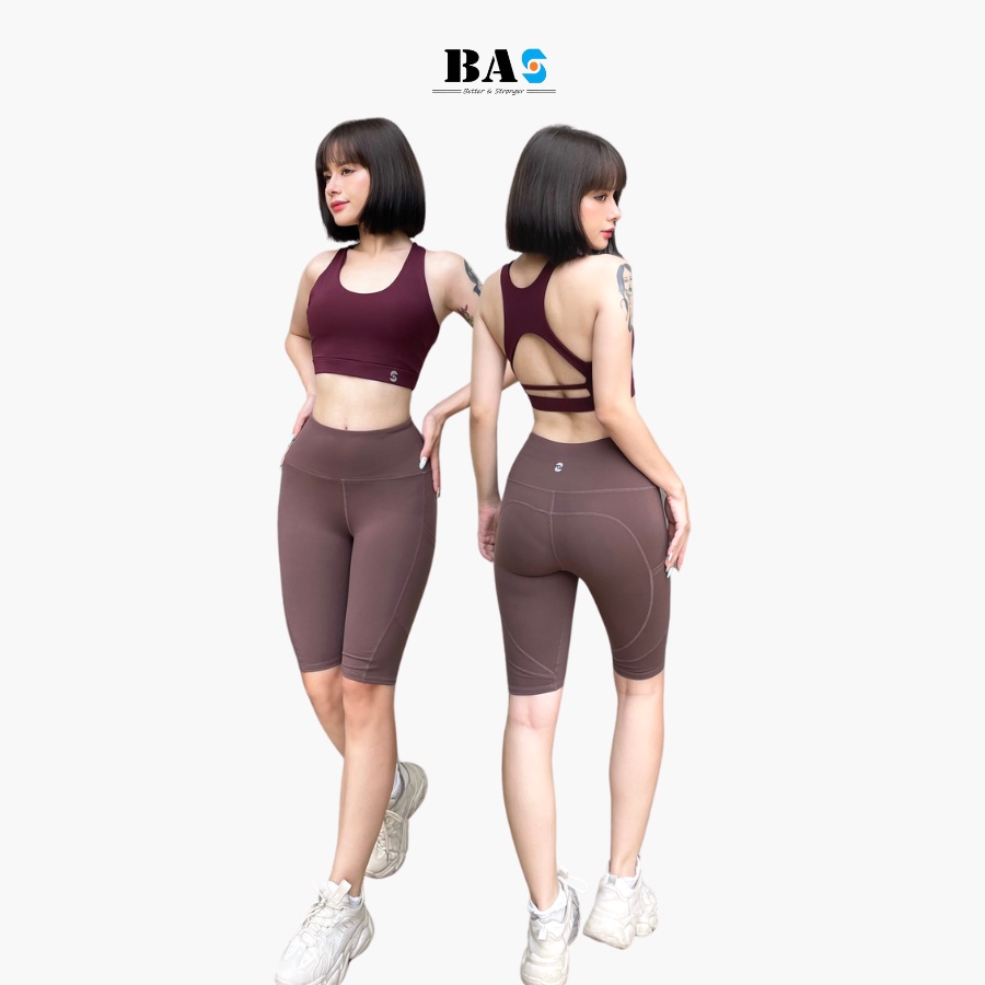 Đồ tập gym nữ BAHUNG quần biker short chất thun co giãn 4 chiều phối áo bra hai lớp cao cấp SL210411