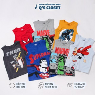 Áo thun ba lỗ chất liệu cotton in hình siêu nhân cho bé trai từ 18kg đến 40kg