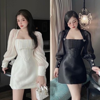 Đầm nữ bigsize, Váy bigsize đầm nữ dự tiệc vải tapta mềm thiết kế tay voan dài sang chảnh bigsize 50/90kg