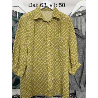 Áo sơ mi si tuyển vàng tay lửng 014