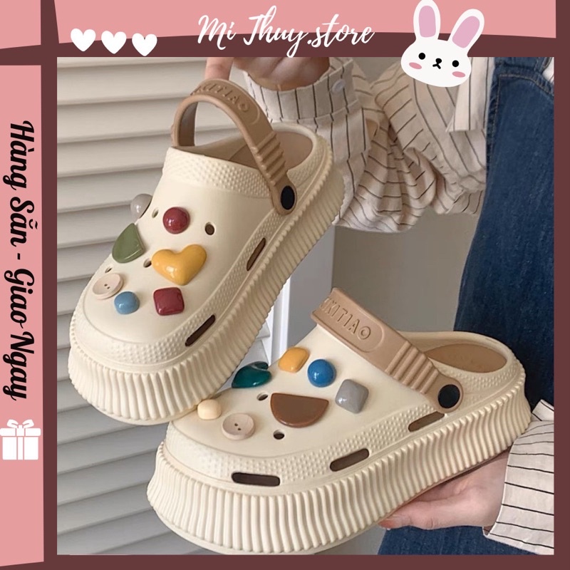 Dép crocs cross XIXITIAO sticker giả đá nhiều màu đế cao 5cm dễ thương