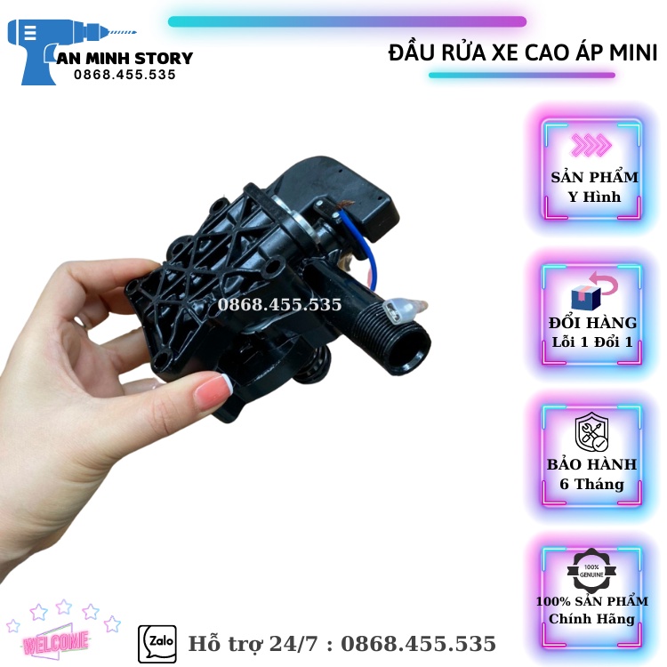 Bộ đầu bơm máy rửa xe mini có kèm rơ le điện, máy xịt rửa xe gia đình