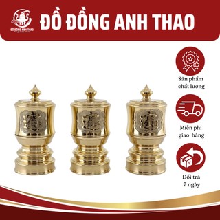 Bộ đài nước thờ bằng đồng màu vàng bóng, bộ chóe thờ đúc đồng cao cấp kích thước 15,21,23cm