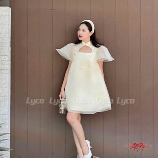 ĐẦM CỔ TÀU KHOÉT NGỰC KEM ĐÍNH HOA-MÂY