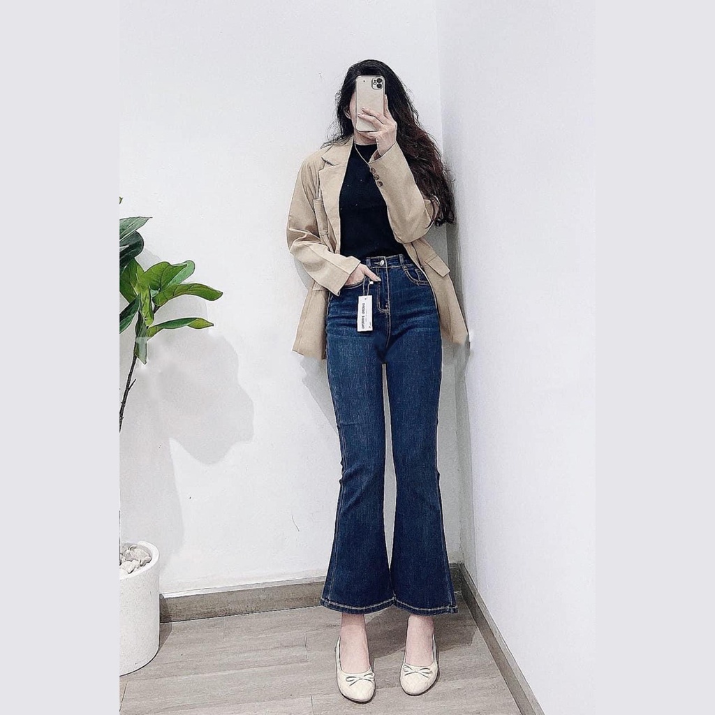 Quần Jean Ống Loe Form Dài Vừa  Lưng Cao Co Dãn Nhẹ - Leda