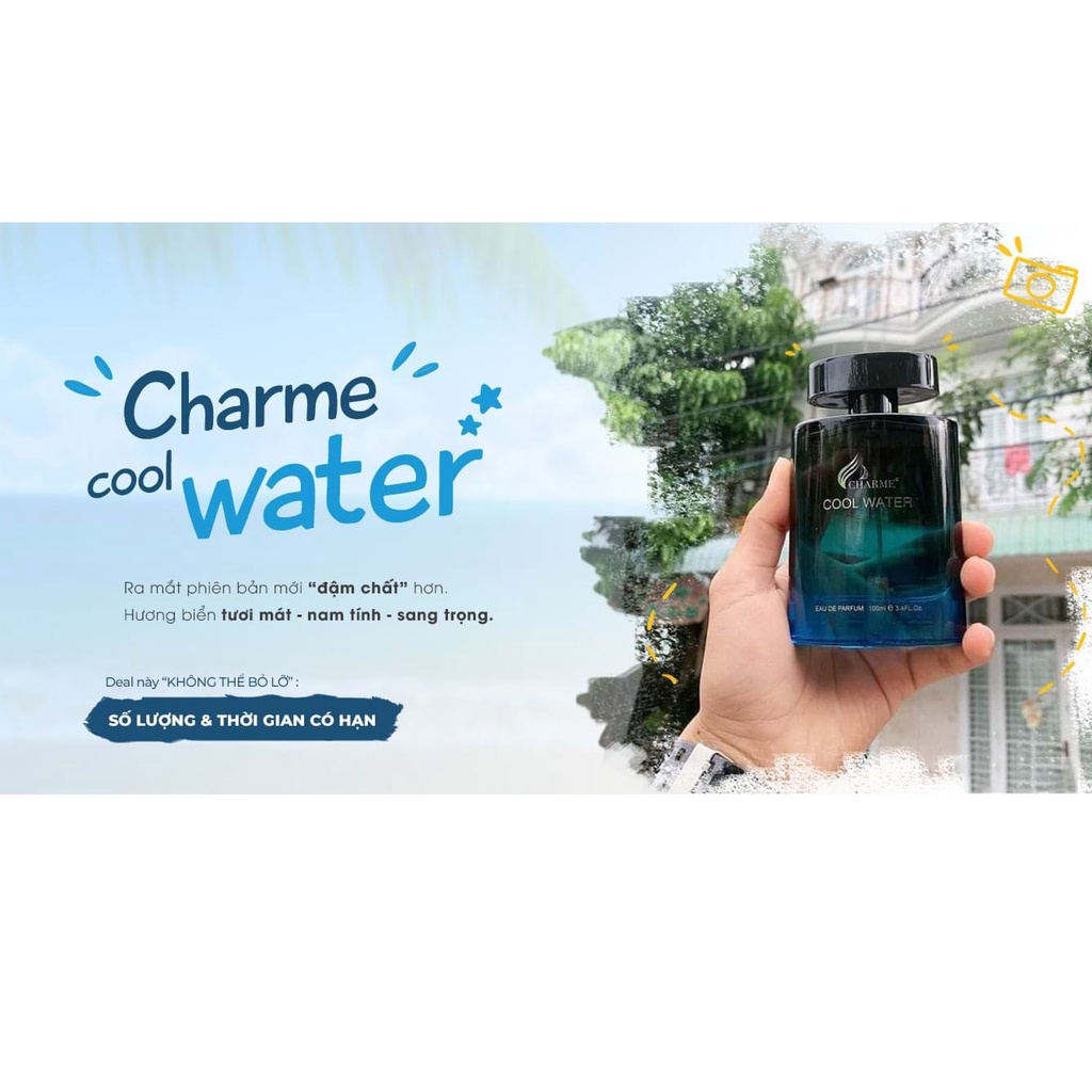 Nước hoa Charme Cool Water 10ml phóng khoáng nam tinh sâu lắng