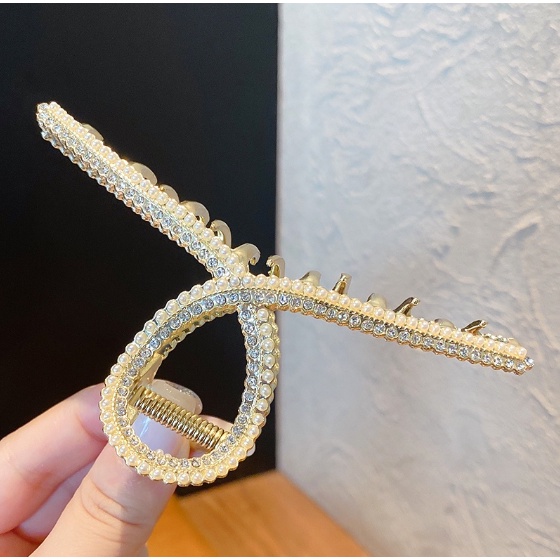 Kẹp Tóc Kim Loại Đính Đá Và Ngọc Trai Nhân Tạo Phong Cách Hàn