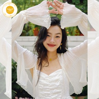 [Có Sẵn Đến Size 75kg]Áo Khoác Voan Nhún Tay Loe cột nơ mỏng khoác ngoài đi biển vintage| Áo Cardigan cách điệu voan lụa