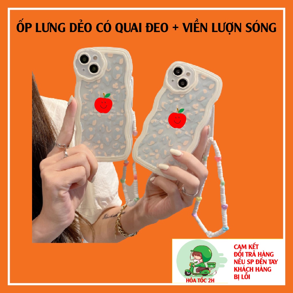 [Kèm Vòng Tay] Ốp Lưng Iphone Viền Sóng Mây Kèm Theo Quai Xinh Xắn Chống Rơi