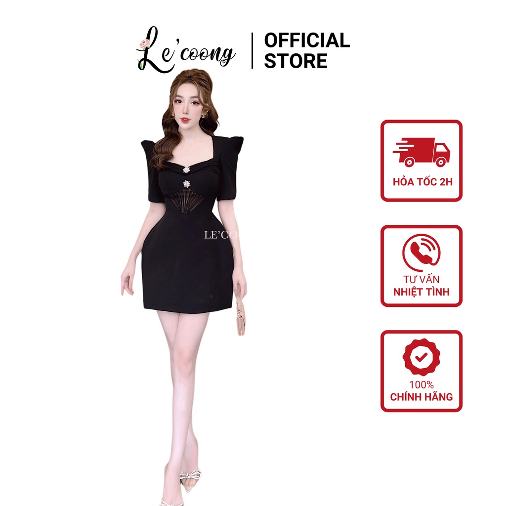 Đầm Ngắn Form Tay Lỡ Cao Cấp LECOONG V301 Váy Nữ Dáng Ngắn Đen Trắng Đỏ Dự Tiệc