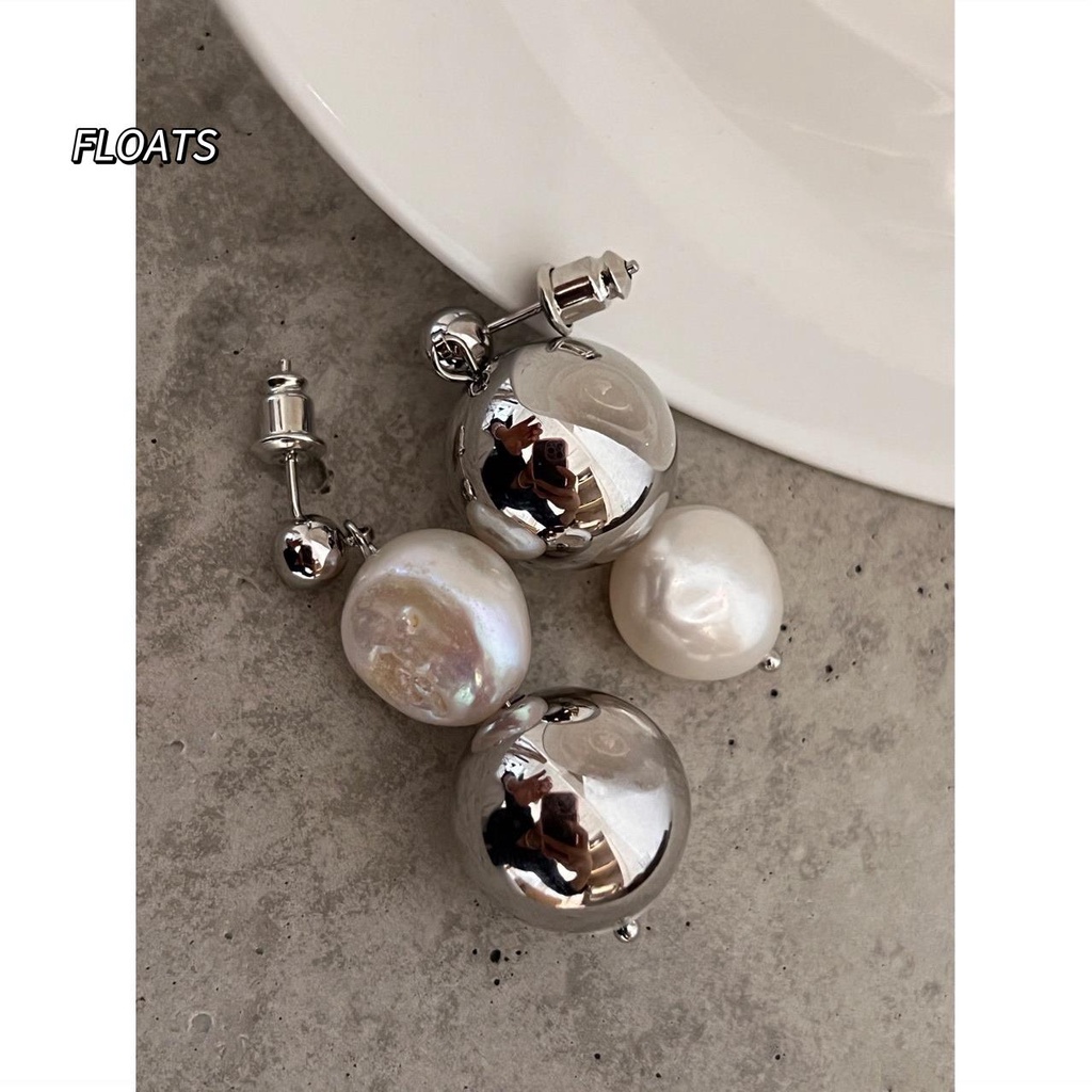 Khuyên Tai Bạc Bóng Tròn Đính Hạt Nước Ngọt Phong Cách Cá Tính Dễ Phối Đồ Hàng Ngày
