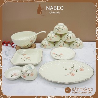Bộ bát đĩa đào phai bát tràng, tô chén bát ăn cơm đẹp, có bán lẻ - gốm sứ bát tràng