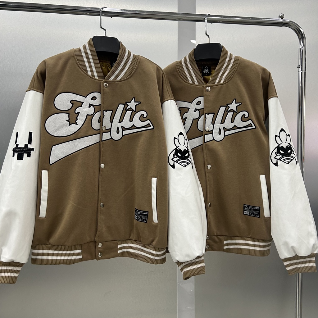 Áo khoác bomber varsity jacket nam nữ Fafic studio áo khoác bóng chày FAFIC burn chất dạ phối tay da  LIOUNISEX