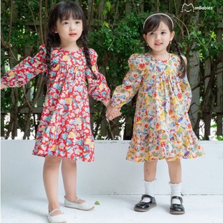 Váy babydoll bé gái, vay hè dài tay bé gái chất cotton cao cấp, phù hợp đi chơi, đi học, cho bé 2-6 t MonBabies VL07