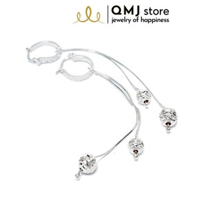 Bông tai bạc QMJ Dáng dài mix bi phay thanh lịch - Q194