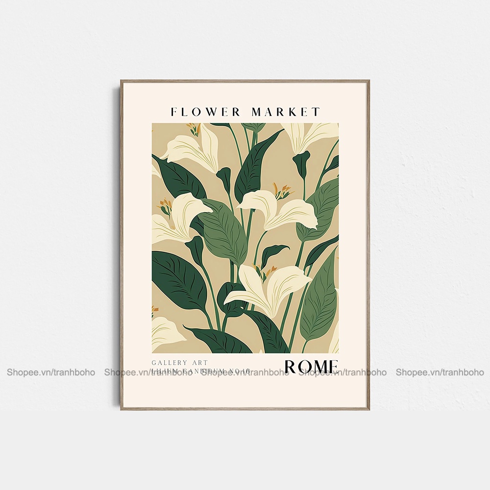 Tranh Flower Market - Tranh BOHO trừu tượng treo tường kích thước 50*70cm, tặng đinh 3 chân, BH 12 tháng