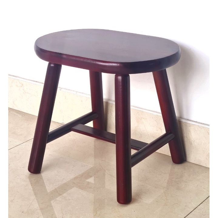 Ghế Đôn Gỗ Mặt Ovan Cao 35cm Chân Tròn Xinh Xắn - Hàng VN Xuất Khẩu