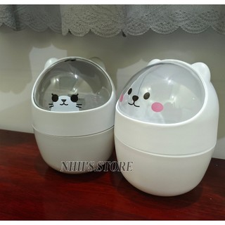 Thùng rác mini để bàn có nắp hình gấu dễ thương