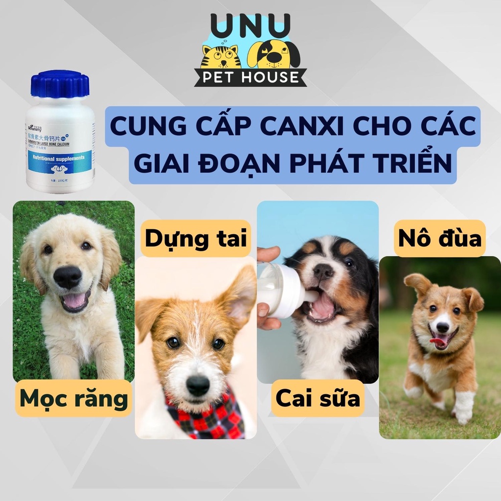 Canxi cho chó BORAMMY bổ sung canxi cho chó bầu, chó con, canxi cho mèo, lọ 180 viên - UNU Pet House