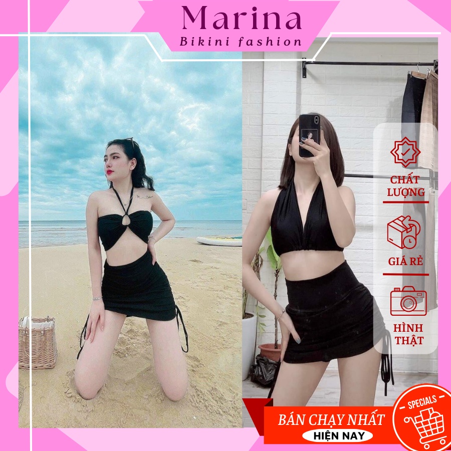 Bikini hai mảnh đồ bơi đi biển váy rút dây áo tạo nhiều kiểu MARINA003
