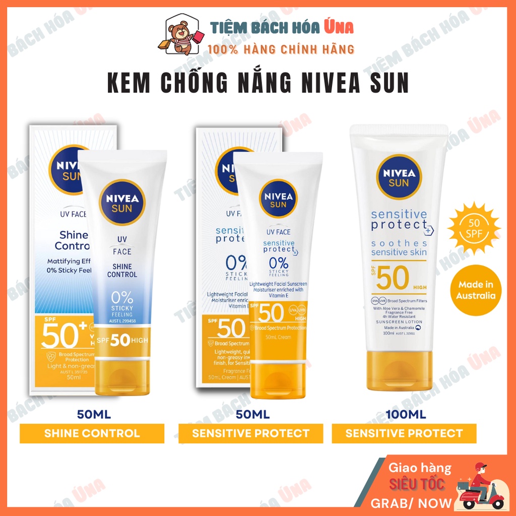 Kem chống nắng Nivea Sun UV Face Soothing Sensitive SPF50 tuýp 100ml - Tiệm bách hóa Ú na