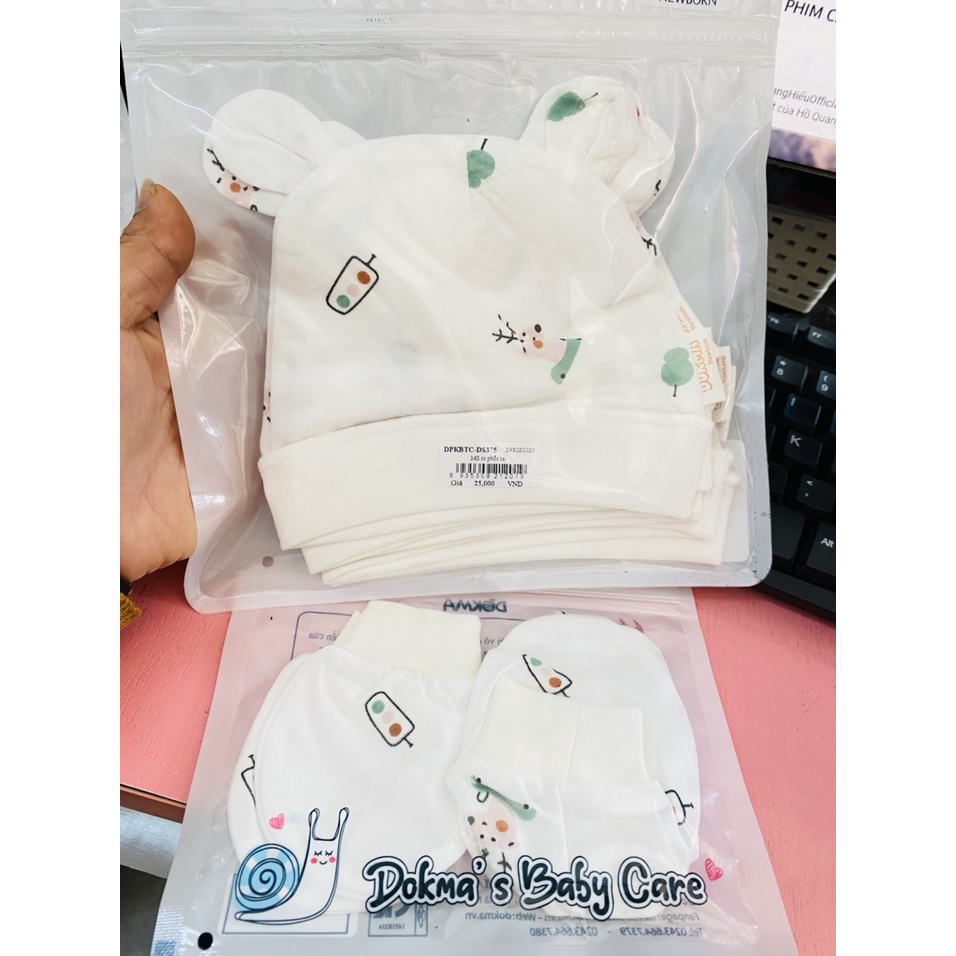 Set mũ sơ sinh kèm bao tay chân Dokma