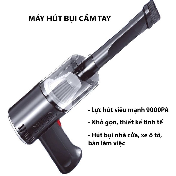 Máy Hút Bụi Cầm Tay Mini Không Dây Lực Hút Cực Mạnh Sử Dụng Hút Bụi Ô Tô, Bụi Giường