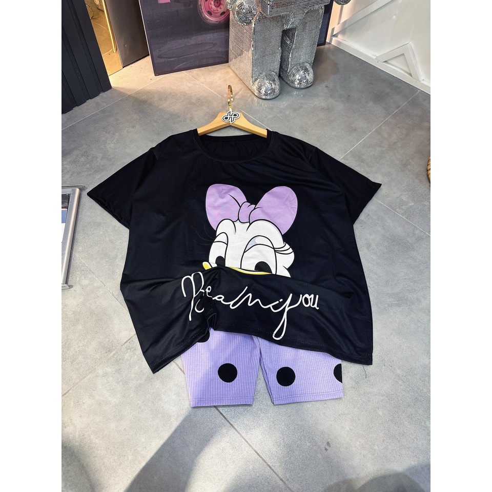 [3.3 Sales Freeship] Set bộ thun đùi dễ thương, set áo thun in hình vịt donal phối quần lửng ngố chấm bi cute mtb
