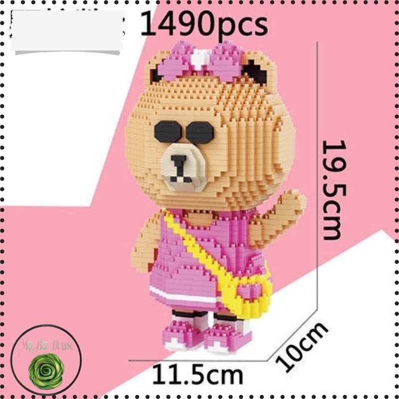 Mô hình lắp ráp mini/đồ chơi mô hình gấu nâu áo hồng 1.490 mảnh