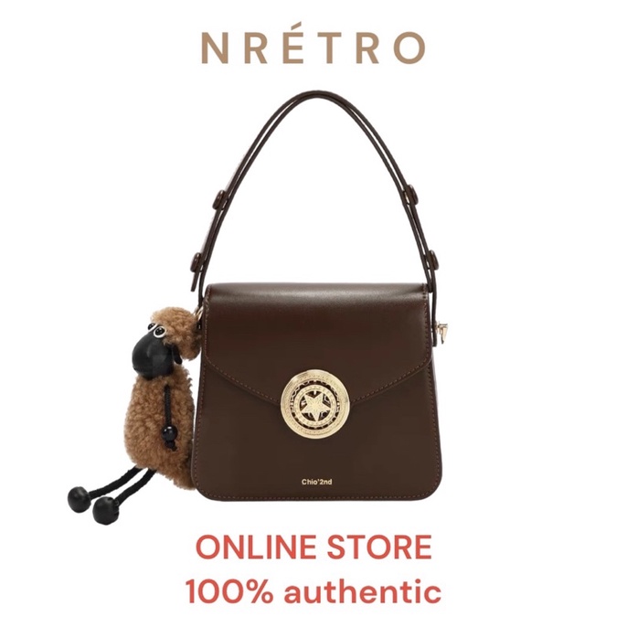 (ẢNH THẬT - CAM KẾT CHÍNH HÃNG) MIOCRA KOLY MK Túi nâu vintage hãng Chio 2nd, túi đi làm đi chơi kèm móc treo