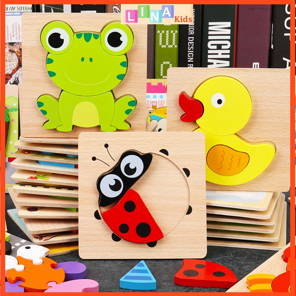 Đồ chơi ghép hình gỗ nổi 3D bằng gỗ thông minh giáo dục Montessori nhiều chủ đề - LINA Kids