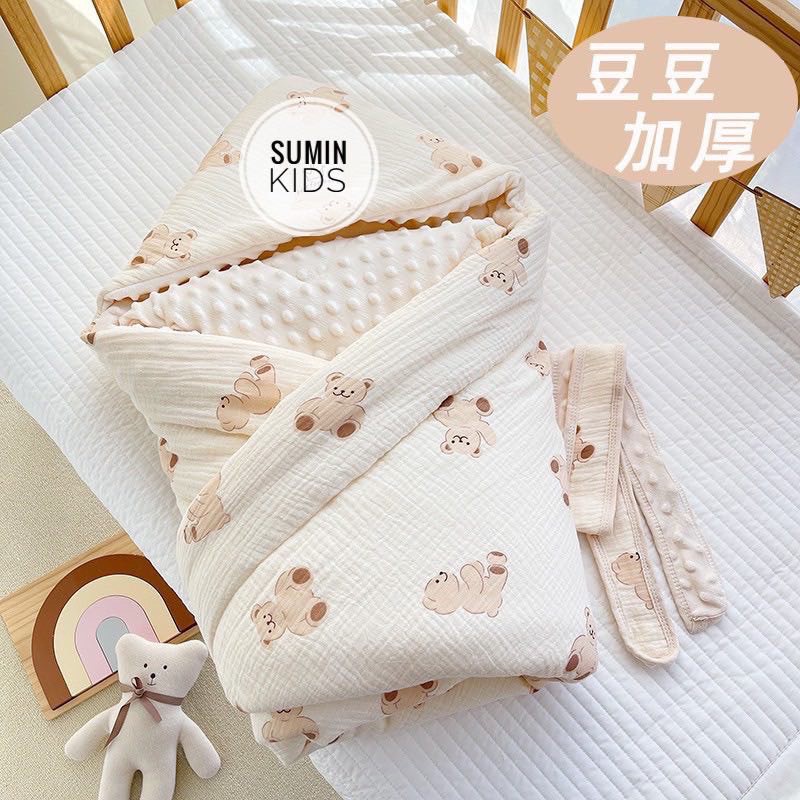 Choàng Ủ Xô Muslin Có Mũ Siêu Mềm, Ấm Cho Bé Sơ Sinh cao cấp SUMIN