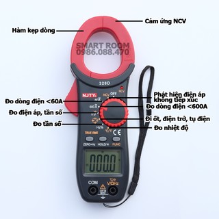 Ampe kìm 328d njty đồng hồ kẹp dòng ac và dc vạn năng đo tụ điện, diode, tần số, nhiệt độ, điện trở, điện áp ncv