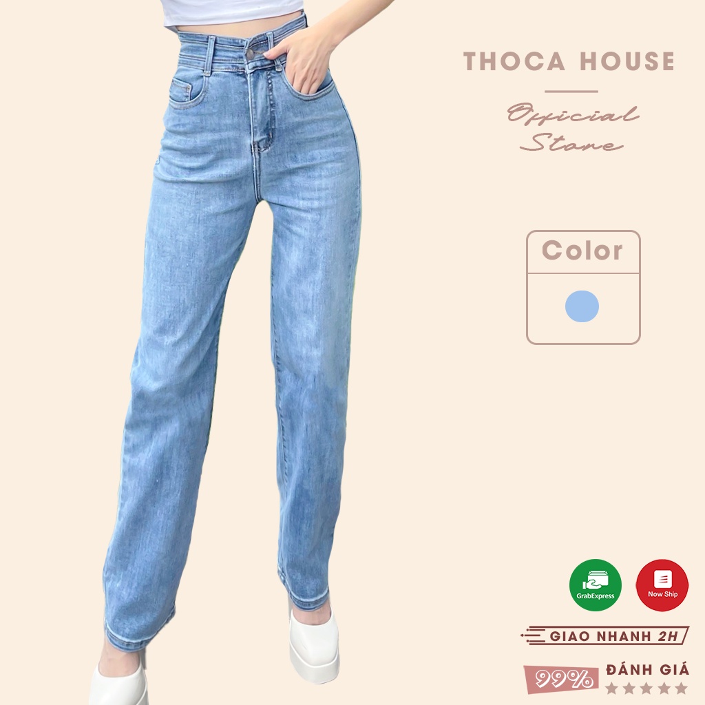 Quần jeans nữ ống suông lai trơn xanh nhạt 1230 THOCA HOUSE có size, trẻ trung năng động, phối đồ xinh