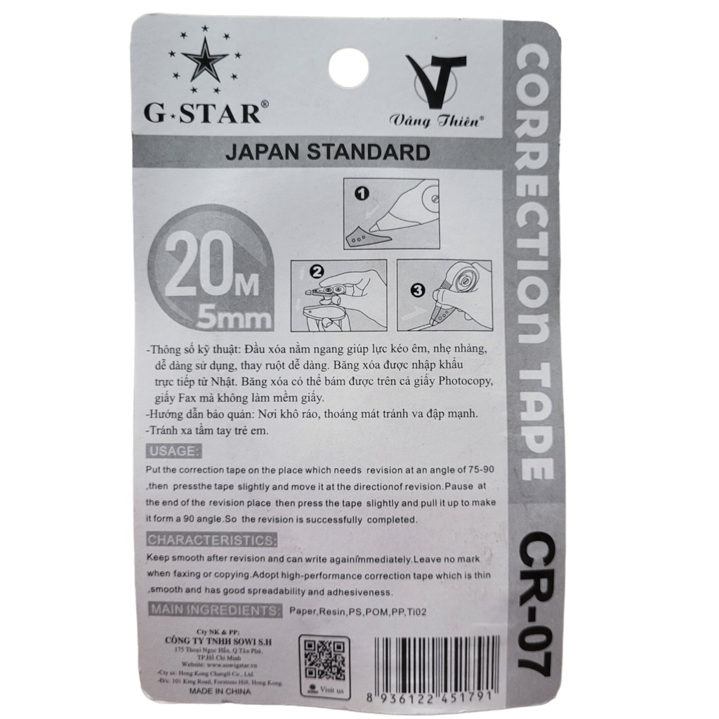 Bút Xoá Kéo, Bút xóa băng Gstar dài 20m Tặng Kèm 1 Ruột Thay Thế CR07